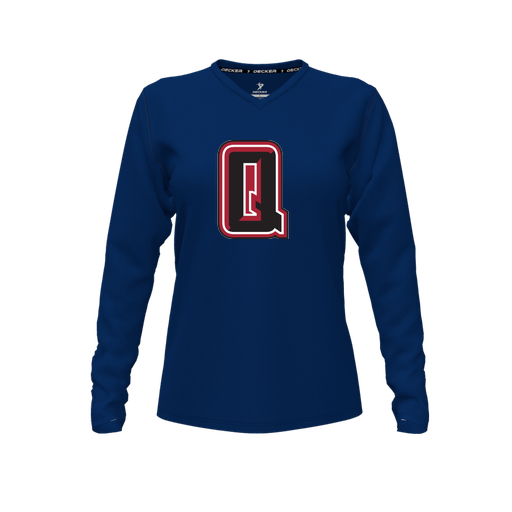 [CUS-DFW-TEES-CMF-VNK-LSL-NVY-FYXS-LOGO2] Comfort T-Shirt (Female Youth XS, Navy, V Neck, Logo 2, Long Sleeve)