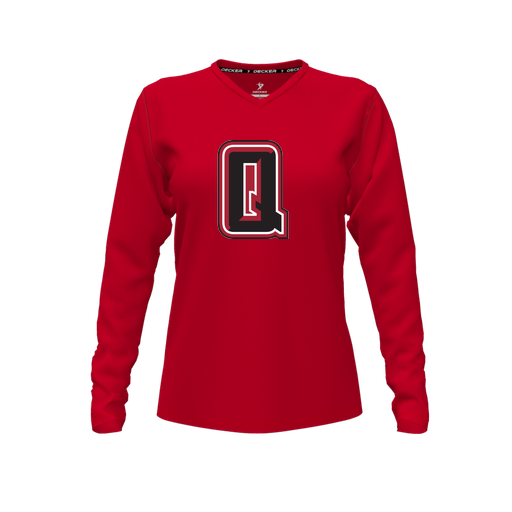 [CUS-DFW-TEES-CMF-VNK-LSL-RED-FYXS-LOGO2] Comfort T-Shirt (Female Youth XS, Red, V Neck, Logo 2, Long Sleeve)