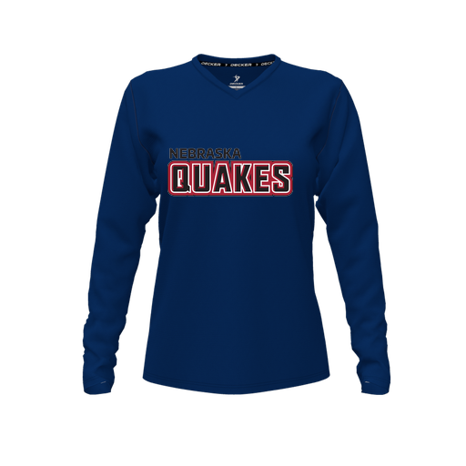 [CUS-DFW-TEES-PER-VNK-LSL-NVY-FYXS-LOGO1] Performance T-Shirt (Female Youth XS, Navy, V Neck, Logo 1, Long Sleeve)