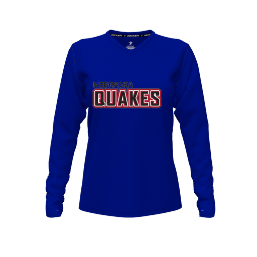 [CUS-DFW-TEES-PER-VNK-LSL-RYL-FYXS-LOGO1] Performance T-Shirt (Female Youth XS, Royal, V Neck, Logo 1, Long Sleeve)