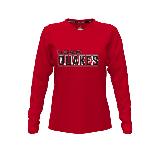 [FTLVPTRD-FYXS-LOGO1] Decker Performance T-Shirt (Female Youth XS, Red, V Neck, Logo 1, Long Sleeve)