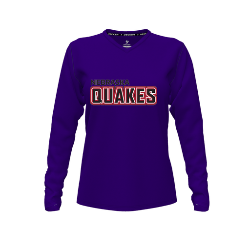 [CUS-DFW-TEES-PER-VNK-LSL-PUR-FYXS-LOGO1] Performance T-Shirt (Female Youth XS, Purple, V Neck, Logo 1, Long Sleeve)
